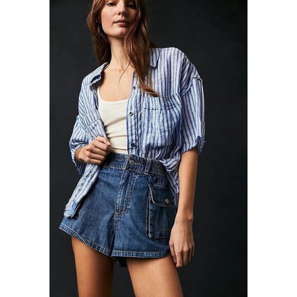 Free People We The Free Lady Luck Paperbag Shorts Jackpot Denim Cotton S 280894